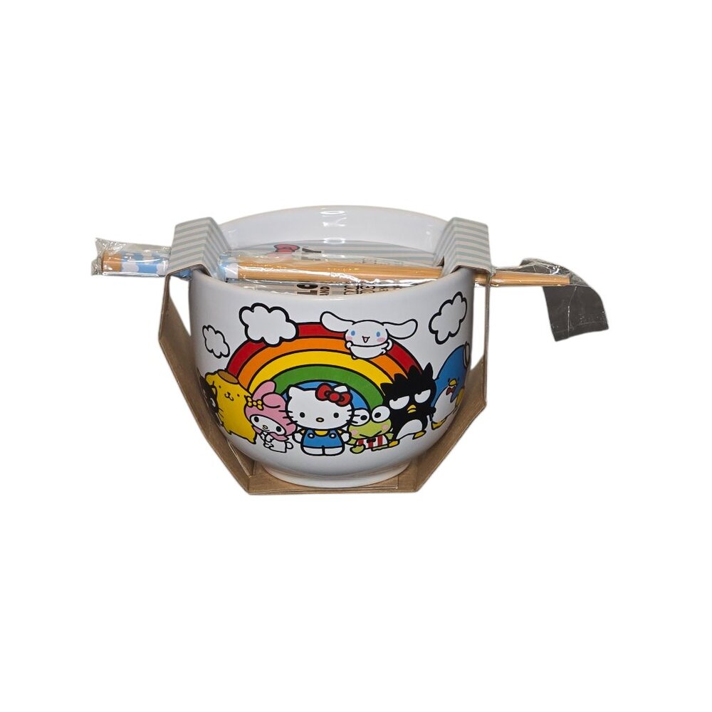 Hello Kitty Friends Rainbow Ramen Bowl Set NWT Sanrio Chopsticks Kawaii